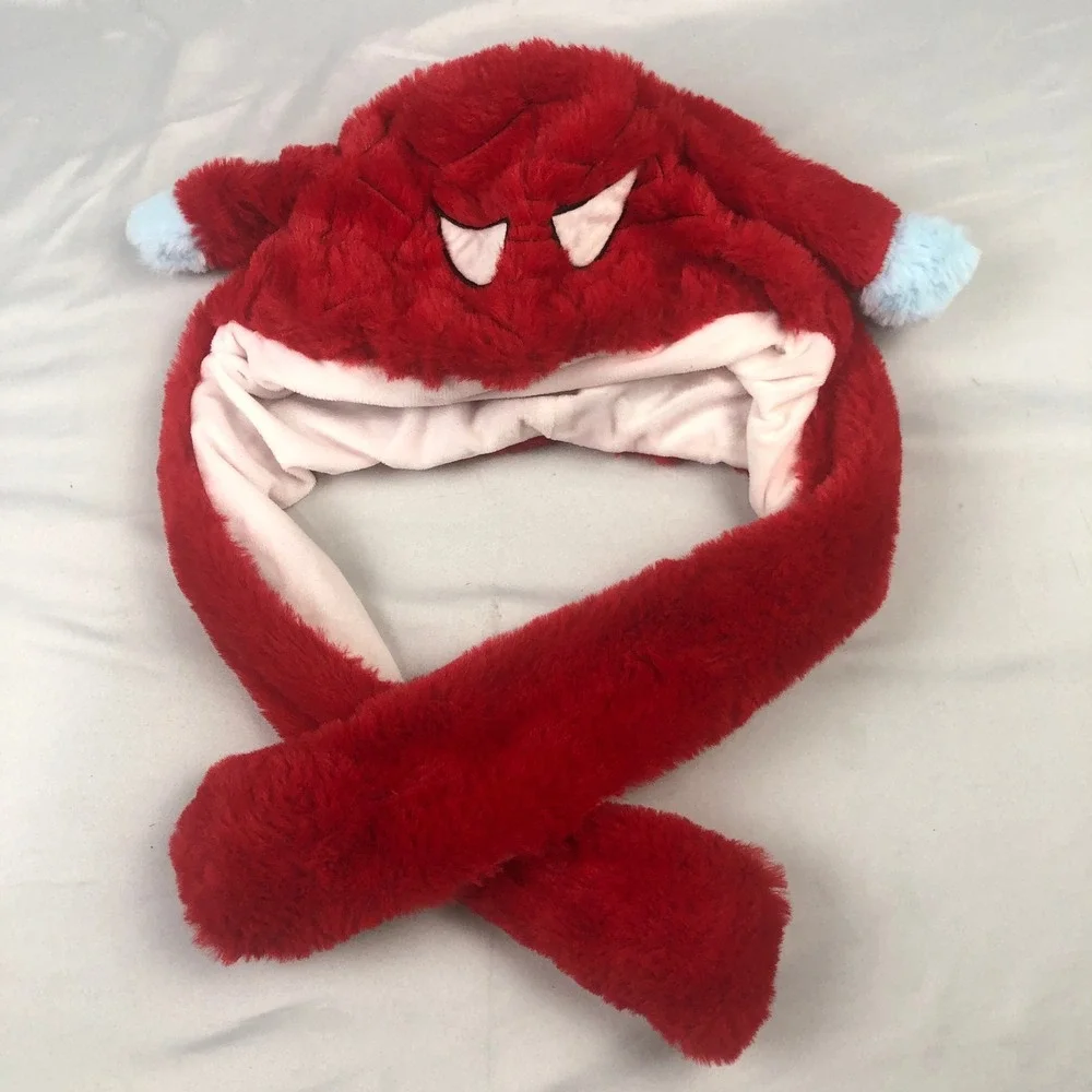 Spider-Man Moving Ear Hat Plush Red Faux Fur Superhero Cosplay Flap Cap